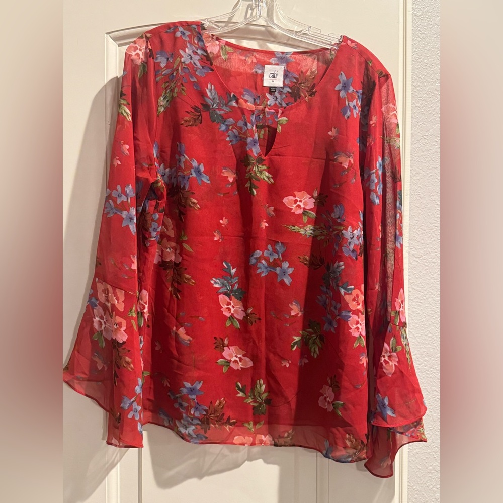 CAbi sheer long sleeve floral blouse